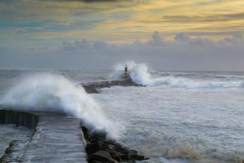Waves crashing on a jetty