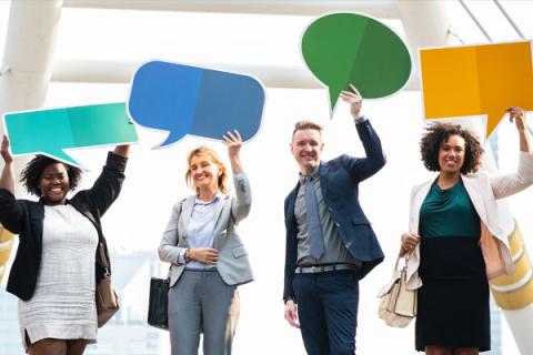 People with speech bubbles