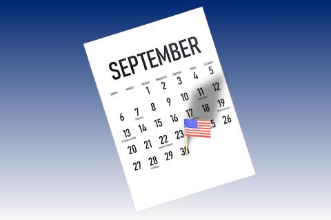 September calendar with US flag on the 30th